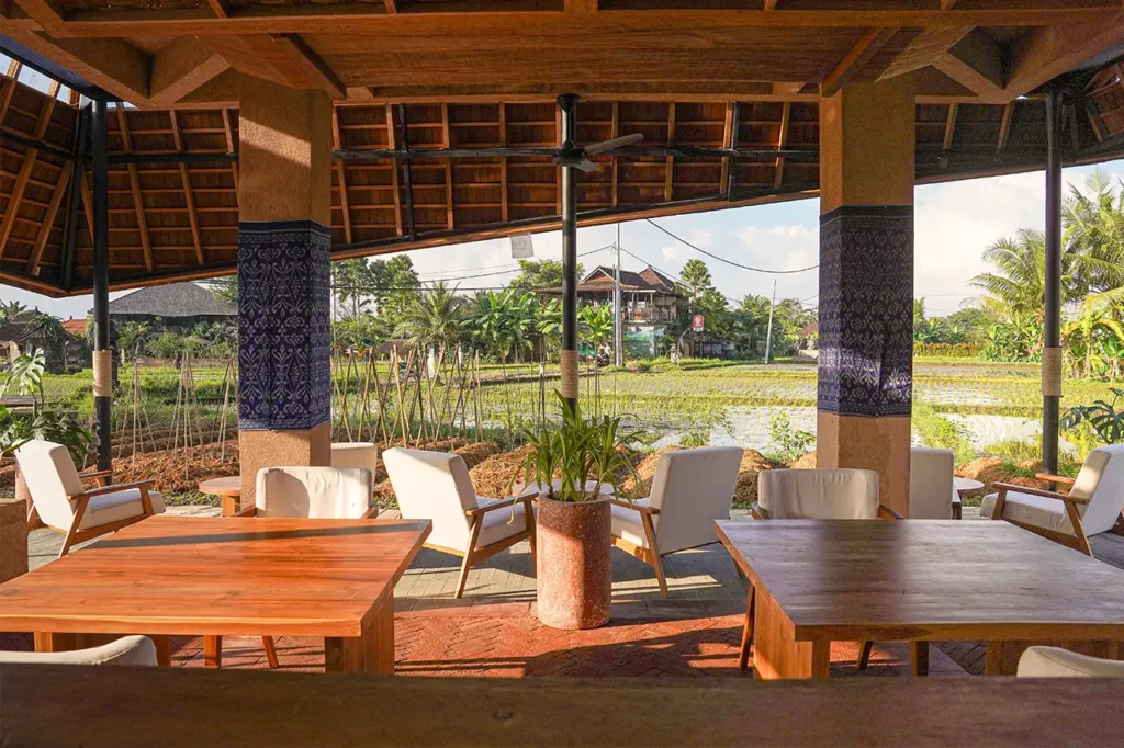 Elegant dining area at Sayan House Restaurant Ubud with valley views
